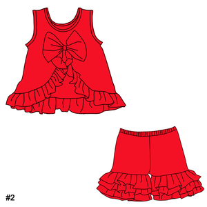 <span class=keywords><strong>Chaleco</strong></span> sin mangas y pantalones cortos con volantes Color sólido Algodón Niñas Casual Verano Trajes de 2 piezas con diseño de lazo Traje para niños - Product Image 1