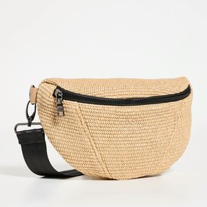 Custom Beige Straw <b>Lightweight</b> Crossbody Sling <b>Bag</b> Unisex Fanny Packs <b>Beach</b> Chest Bum <b>Bag</b> Sling Purse Zip Pockets Outdoor <b>Bag</b> - Product Image 1