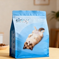 Sachet d'emballage alimentaire pour animaux de compagnie personnalisé, imprimé, robuste, à fond plat, avec fermeture éclair refermable sur 8 côtés, en kraft de qualité alimentaire, vente en gros