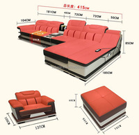Ventes chaudes : Canapé multifonctionnel de style moderne, canapé d'angle en L, fauteuil de massage, ensemble de canapés en cuir avec haut-parleur