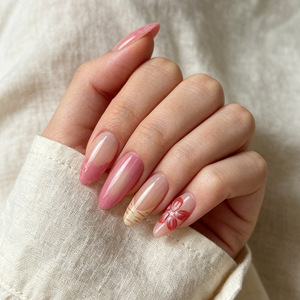 Faux ongles à couverture complète Pure Desire Style, motif floral <span class=keywords><strong>rouge</strong></span> français, forme <span class=keywords><strong>goutte</strong></span> d'eau, 24 pièces - Product Image 6