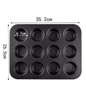 Bandeja para hornear magdalenas de 12 agujeros, herramientas para hornear pasteles, bandeja para hornear galletas redondas negras para cocina, molde DIY para hornear magdalenas - Product Image 2