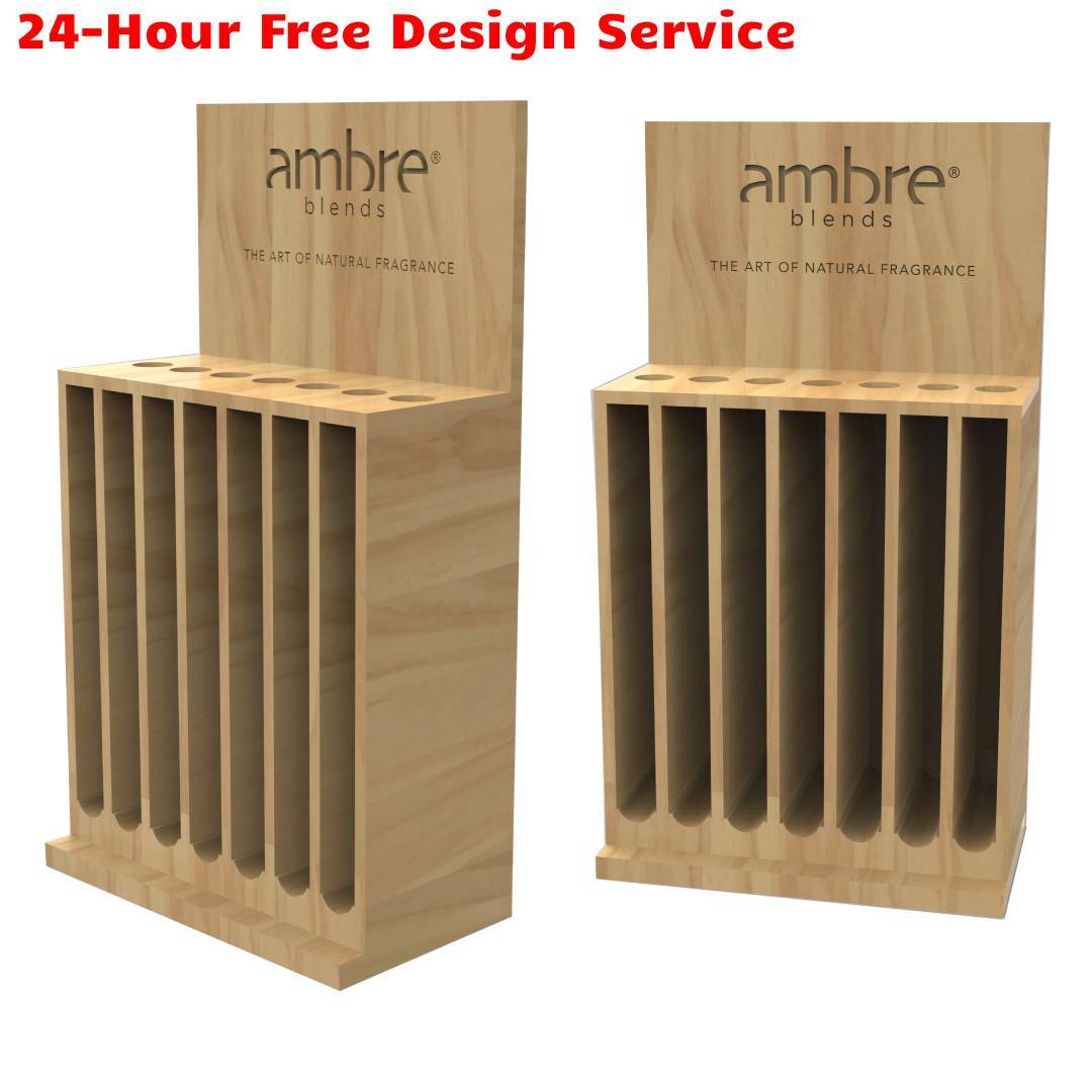 Wooden Essential Oil Display Stand Natural Fragrance Product Rack for Retail Store SPA Multi Slot Organizer — view 3