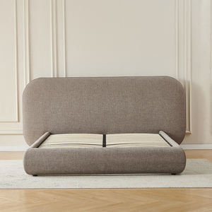 Cabecera Acolchada Redonda para Cama, Base Tapizada en Tela Beige - Product Image 1