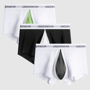 Venta al por mayor Hombres Bragas Tronco Bolsa de malla Pene grande Sólido Gris Blanco Logo Cintura elástica Frente abierto Hombres Ropa interior Boxer Briefs - Product Image 4