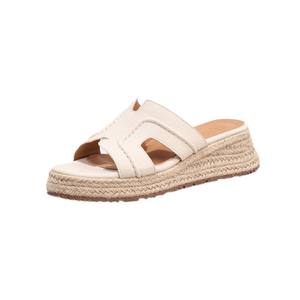 Sandales compensées blanches pour femmes, style décontracté estival, couleur unie et brillante, espadrilles compensées beiges pour femmes, chaussures de plage estivales - Product Image 4