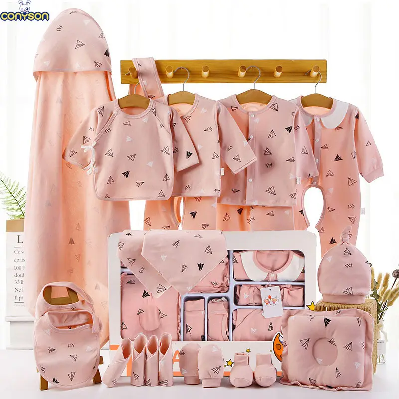 Conyson Hot Sale Herbst mode 100% Baumwolle Kleinkind Neugeborene Baby Jumps uit Langarm Stram pler Kleidung 22 Stück Set mit Geschenk box