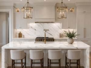 แผ่นควอตซ์พิมพ์ลาย Calacatta Aurelia ยี่ห้อ UNION STONE ขนาดใหญ่พิเศษ เป็นมิตรกับสิ่งแวดล้อม ดีไซน์ทันสมัย เหมาะสำหรับห้องครัว ห้องน้ำ และพื้น - Product Image 1