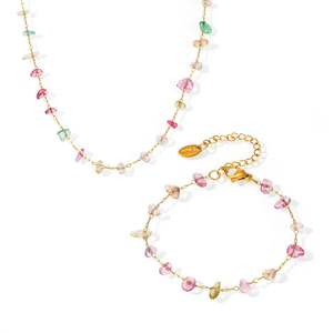 Gold-color Plated Stainless Steel Colorful <b>Crystal</b> Stone Non-Tarnish Trendy Geometric Clavicle Chain Necklace Jewelry <b>Set</b> - Product Image 1