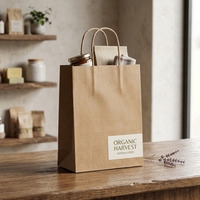 Sac en papier kraft brun en gros avec poignée, impression personnalisée, sac cadeau, sac de livraison rapide pour la restauration rapide, sac de courses