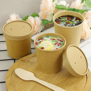 Gobelets et bols à soupe jetables en papier kraft biodégradable de qualité alimentaire avec couvercles en PP pour restaurants, plats à emporter, salades, collations et soupes - Product Image 5