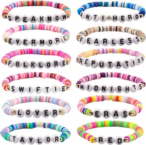 Monogram Initial Letters Friendship Bracelets For Fans Outfit Polymer Clay Beads Stackable Taylor Bracelets