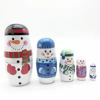 Hand Painted Russian 5 Pcs Snowman Nesting Doll Figurines Wooden Stacking Dolls For Birthday Party House Decoration