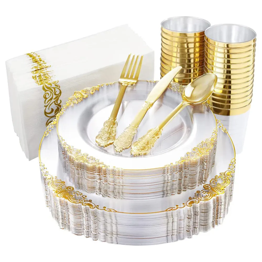 Fast delivery acrylic charger plates wholesale clear charger plates with gold rim plastic clear charger plates with gold rim