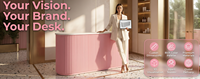 Comptoir de réception rose cannelé avec base LED, mobilier de salon pour institut de beauté