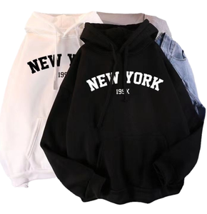 Sweat-shirt à capuche imprimé New York 199X pour femme, sweat-shirt décontracté en coton avec poches, noir et blanc, vêtements d'automne pour femme - Product Image 1