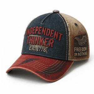 Gorra de béisbol de dos tonos de 5 paneles de alta calidad, logotipo bordado personalizado, impresión dibujada a mano, algodón lavado, estilo desgastado - Product Image 1