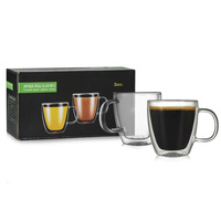 Ensemble de 2 tasses à café à double paroi en verre borosilicate, 350 ml, compatibles micro-ondes, sans BPA