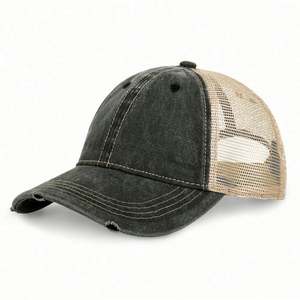 Custom Vintage Distressed Trucker Caps Washed Cotton Dad Hats with Woven <b>Patch</b> Retro Mesh <b>Back</b> Performance Hip Hop Men Women - Product Image 1