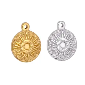Vintage Hot Stainless Steel DIY Gold Silver Round Square Geometric Pendant Necklace Sun Shape Coin Pendant