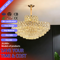 DUOMEIJU Lustre suspendu moderne de luxe en cristal doré, hauteur réglable, LED 360°, CRI 90, 3000K, blanc chaud, pour hôtel
