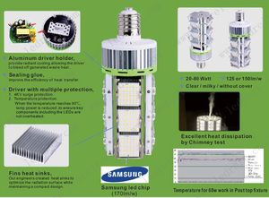 Super brillante 5 años de garantía Ángulo de haz de 360 grados Exterior E27 Bombilla LED <span class=keywords><strong>50W</strong></span> Reemplazo de haluro metálico <span class=keywords><strong>HPS</strong></span> 170lm/W IP65 E40 E39 - Product Image 5