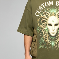 T-shirt vert personnalisé pour homme, manches courtes, col rond, imprimé, coupe classique, streetwear décontracté, 100% coton tricoté