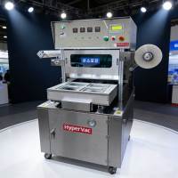 HYPERVAC Semi-automatische gasafsluitende verpakkingsmachine MAP Tray Sealer voor voedsel in gemodificeerde atmosfeer, zoals vers vlees, groenten en fruit