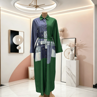 Robe longue élégante en jean patchwork pour femme, style africain tendance, ceinturée, grande taille, pour le quotidien, décontractée ou de soirée