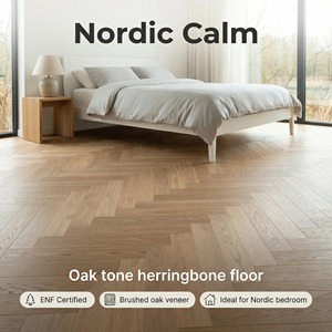 Plancher stratifié en bois dur de bouleau et noyer noir ENF brossé teinté, 600*78*14mm, épaisseur de placage 1.2mm, pour extérieur et sous-sol - Product Image 1