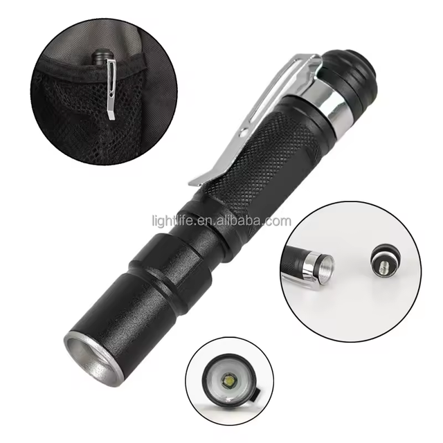 Portable Aluminum Alloy AAA Battery Medical Pen Light Zoomable Mini Flash Light EDC Flashlight Tactical Pen Clip Flashlight