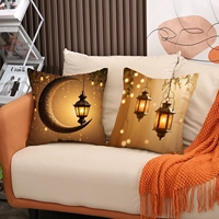 Housse de coussin d'art islamique, 4 styles, en lin, motifs floraux et lanterne lunaire, taies d'oreiller Ramadan pour la maison musulmane moderne