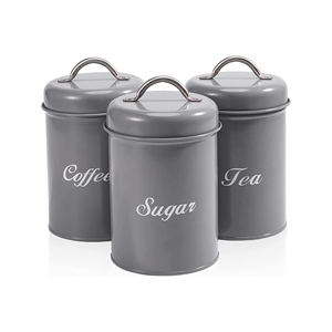 Set of 3 canister set Tea/Coffee/Sugar Grey