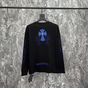 Chemise décontractée à manches longues avec broderie fer à cheval et lettrage bleu Harajuku Chrome Hearts, et coque de téléphone croix - Product Image 4