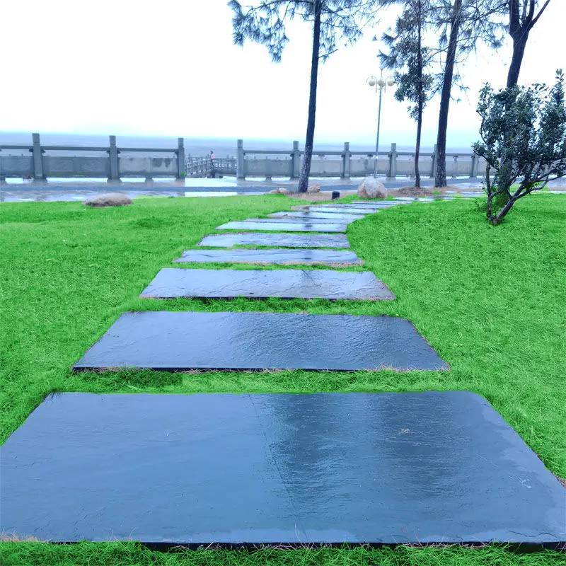 Doğal mavi taş açık bahçe çim dekoratif dikdörtgen siyah kayrak stepping taş