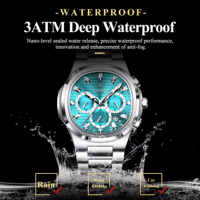Montre chronographe sport pour homme Poedagar 834, cadran bleu clair, bracelet en acier, multifonction, calendrier, étanche, quartz.
