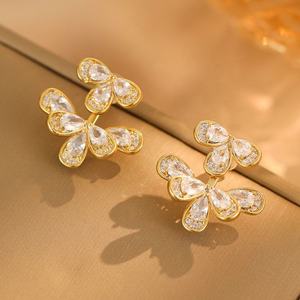 Women's Trendy Geometric Copper Zircon Stud Earrings 18K Gold Plated <b>Light</b> Luxury High-End Style Gift <b>Accessories</b> - Product Image 6