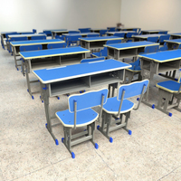 Ensemble Chaise et Bureau Scolaire Double Place en Bois Écologique Moderne et Durable, Hauteur Réglable, Bleu, pour Salle de Classe, Appartement, Chambre