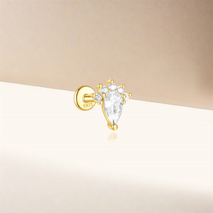 Pendientes de Plata de Ley S925 con Diseño Geométrico de Gota de Agua, Circonita, Pétalos de Flor de Cuatro Hojas, Ojo del Diablo y Borla para Piercing de Cartílago - Product Image 2