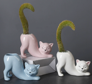 Vasi per Piante in Ceramica Stile Art Déco con Design Creativi di Gatti, <span class=keywords><strong>Scimmie</strong></span> e Piante Succulente, Vaso da Tavolo - Product Image 1