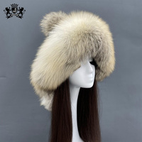 Gorro de Invierno con Orejeras de Piel de Mapache Auténtica de Lujo Janefur para Mujer, Estilo Clásico con Pompón, Gorros de Piel de Zorro Natural
