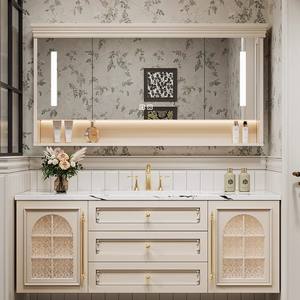 Mueble de Baño de Pared Integrado de Roble y Cerámica de Estilo <span class=keywords><strong>Retro</strong></span> Francés con <span class=keywords><strong>Lavabo</strong></span> y Encimera - Product Image 2