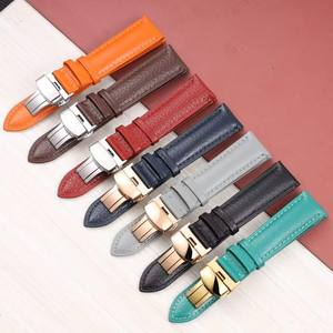 Bracelet de <span class=keywords><strong>montre</strong></span> classique en cuir véritable, grain de litchi, bracelet en cuir de vache souple avec fermoir papillon pour montres générales - Product Image 1
