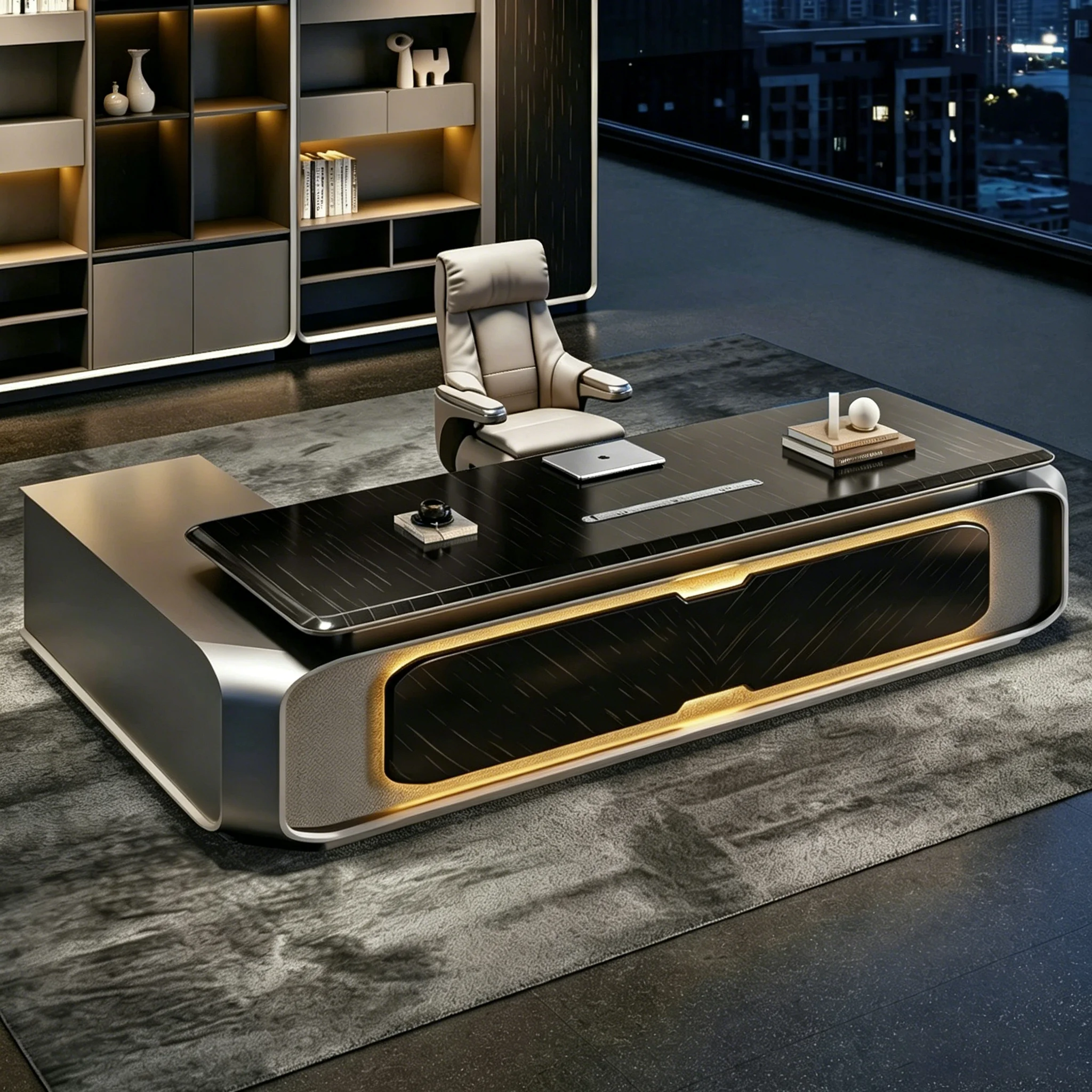 Modern Black L Shape Executive Office Desk Durable Eco-Friendly Luxury CEO Boss Table Large Manager Workstation Office Furniture
