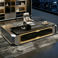 Bureau de direction moderne en forme de L noir, durable, écologique, de luxe, pour PDG, grand bureau de direction, poste de travail de manager, mobilier de bureau