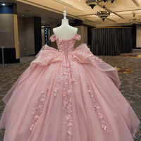 Brasilianisches Ballkleid für den 15. Geburtstag, rosa, schulterfrei, im Quinceanera-Stil, mit 3D-Blumen und Perlenstickerei, Prinzessinnenkleid