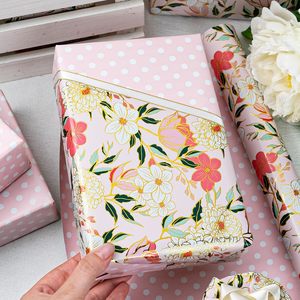Maypluss Pink Floral Wrapping <b>Paper</b> Roll 17Inch x 33Feet Gold Edge Design For Wedding Bridal Shower Birthday Gift Wrap - Product Image 4