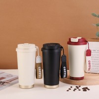Mug à café isotherme portable en acier inoxydable 550 ml avec paille et poignée, double ouverture, personnalisable couleur/logo