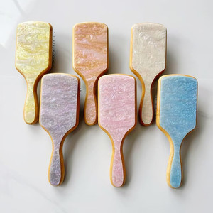 Sikat Rambut Baru dari Kayu dengan Resin di Bagian Belakang, Motif Bunga, Sikat Rambut Asetat dengan Logo, Sikat Pengering Rambut Bulu Babi dari Bambu - Product Image 2