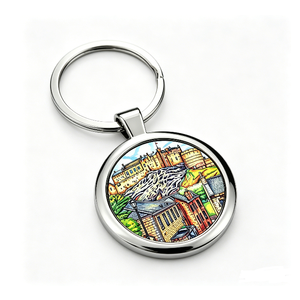 Llavero Redondo de Metal con Diseño de Castillo de Dibujos Animados, Aleación de Zinc, Impresión Digital, Recuerdo, Regalo - Product Image 4